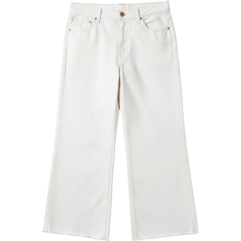 Mango Catherine Wide Leg Jeans Raw Hem Cream White Minimalist Coastal Size 8